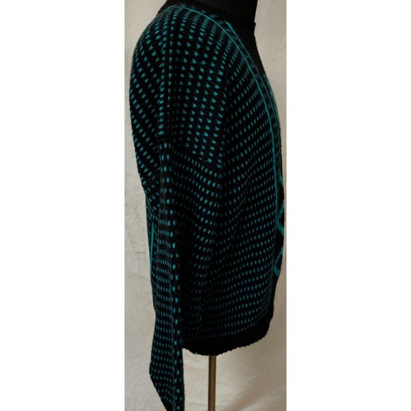 Vtg. G.F.C. Womens M/L Black Aqua Geometric Long Sleeve Made in NY USA Sweater - Picture 7 of 12